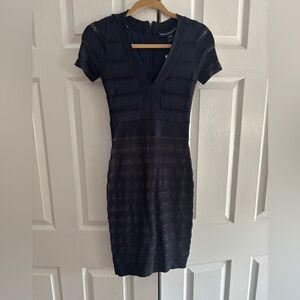 French Connection Dark Navy V-Neck Short Sleeve Knit Dress